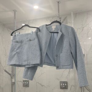 Women's Blue Tweed Jacket & Skirt Set